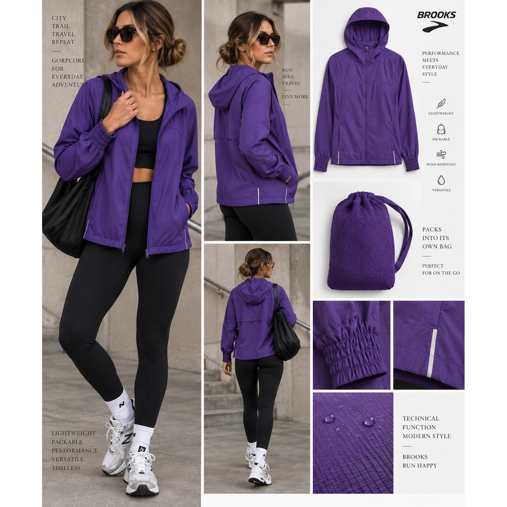 Brooks Canopy Women's L Purple Packable Running Jacket Hooded Gorpcore 221376